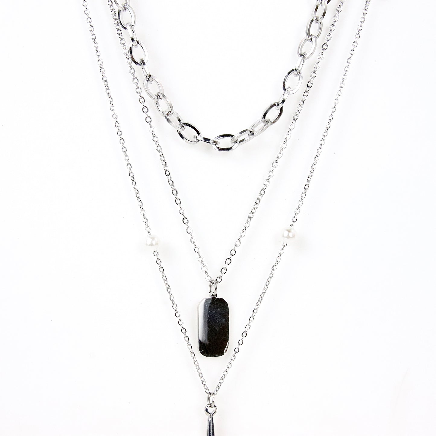 Collana argentata a tre fili